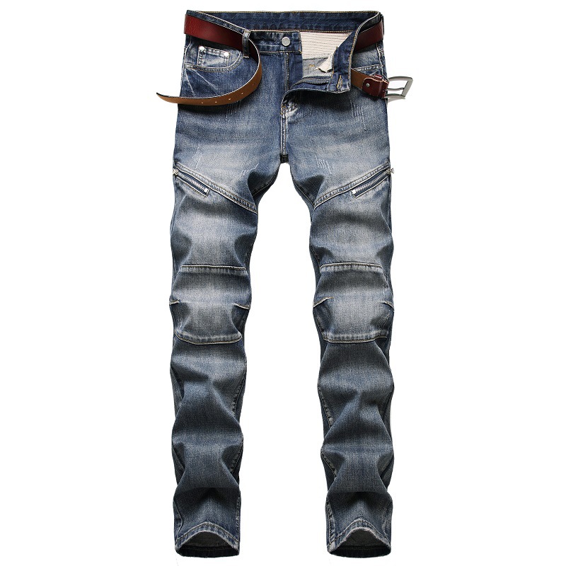 Cross-border supply 2020 Autumn and Winter new men's jeans European and American personality nostalgic zipper decorative jeans trendy men