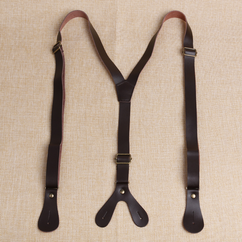 Adult strap clip men's suspenders two-layer cowhide 2cm wide four button suspenders a generation of hair
