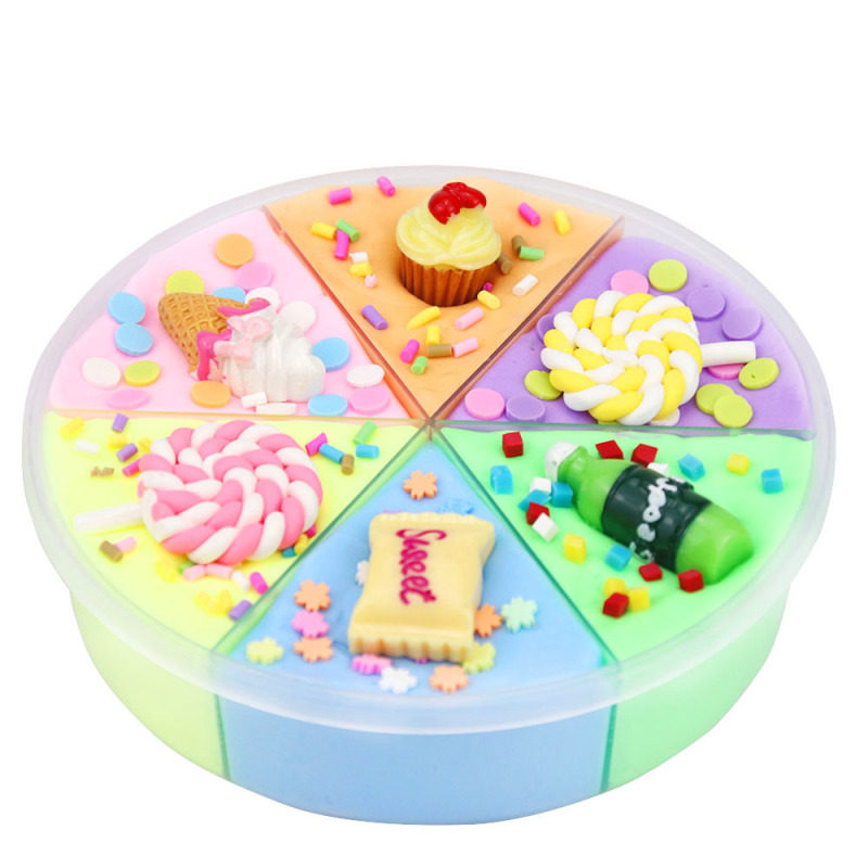 6色のケーキの綿の花の泥のスライムのslimeは色の包装の水晶の泥を混ぜません。|undefined
