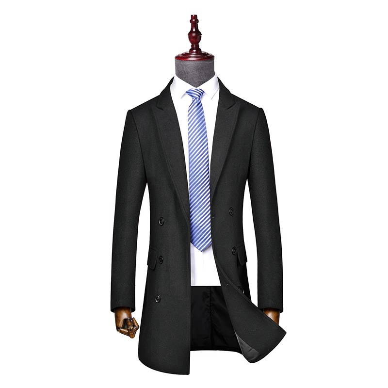 2020 cross-border new woolen coat men's long lapel double-breasted business casual woolen coat men's manufacturers