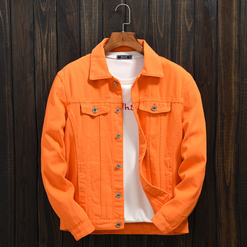 Trendy men's spring and autumn orange Orange Denim coat men's off-shoulder Hong Kong style plus size loose casual jacket top