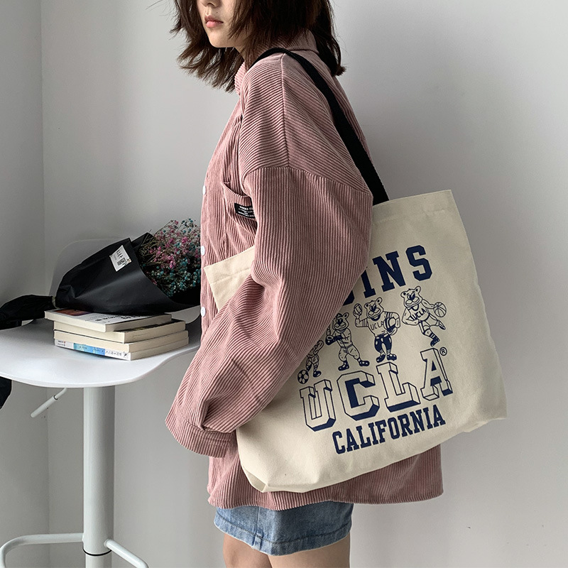 New Large Capacity Canvas Bag Women's Single Shoulder Japanese Style ulzzang Soft Girl Cute Anime Travel Yoga Bag Ins