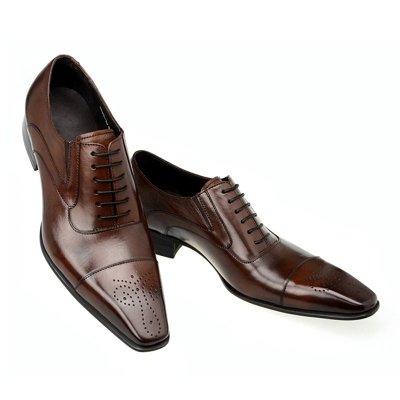 Men's Small Square Head Leather Shoes Casual Single Shoes Lace-up Men's