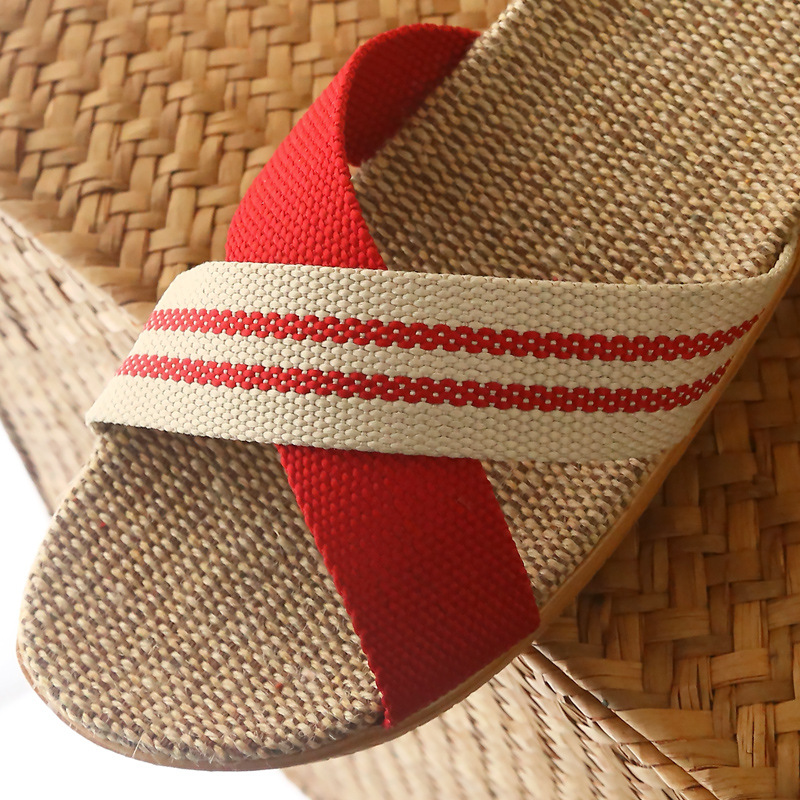 Cross Strap Linen Slippers Women's Summer Home Couple's Thick Bottom Non-Slip Indoor Soft Bottom Home Sandals and Slippers Men's Summer