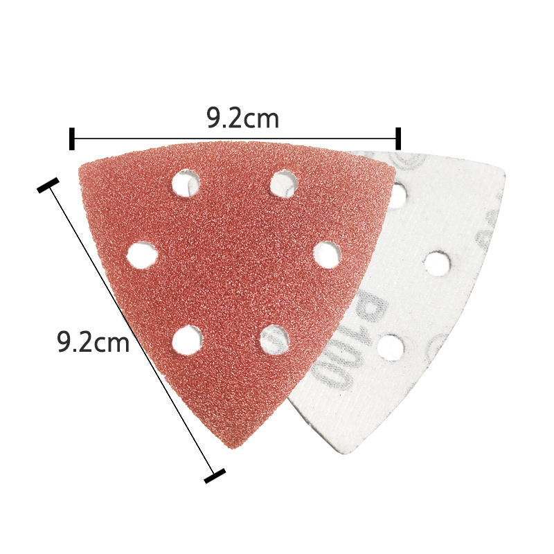 Amazon triangle sandpaper alumina flocking brushed self-adhesive triangle sand 6 holes 90*90*90MM universal