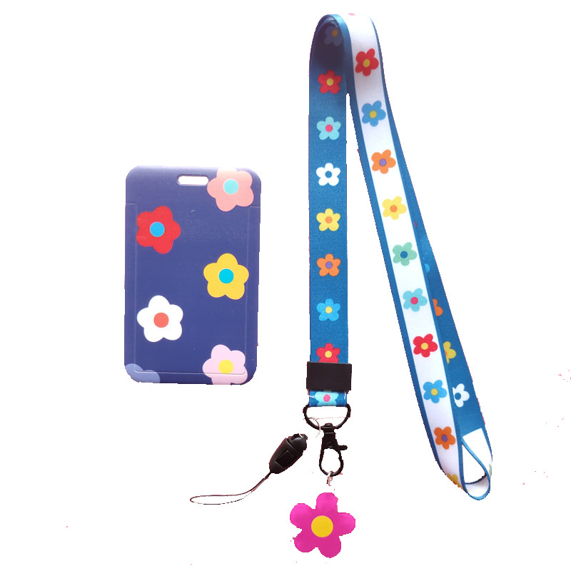 Japan and South Korea Hyun-a Cute Internet Celebrity Card Set Flower Student Bus Certificate Bank Card Protective Set Small Fresh Neck Rope