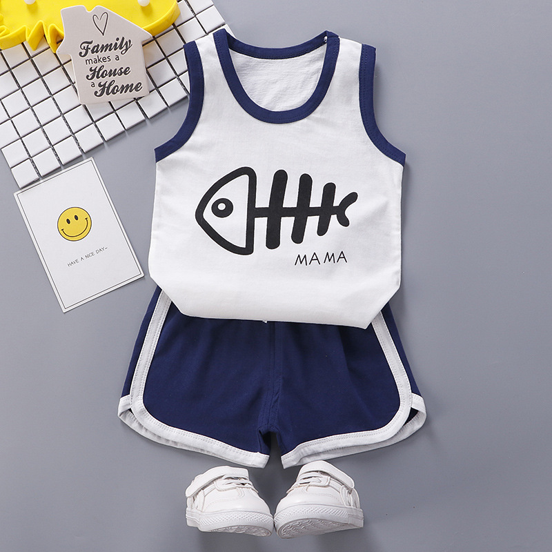 2023 Summer Children's vest set thin infant sleeveless top cartoon shorts a generation of hair