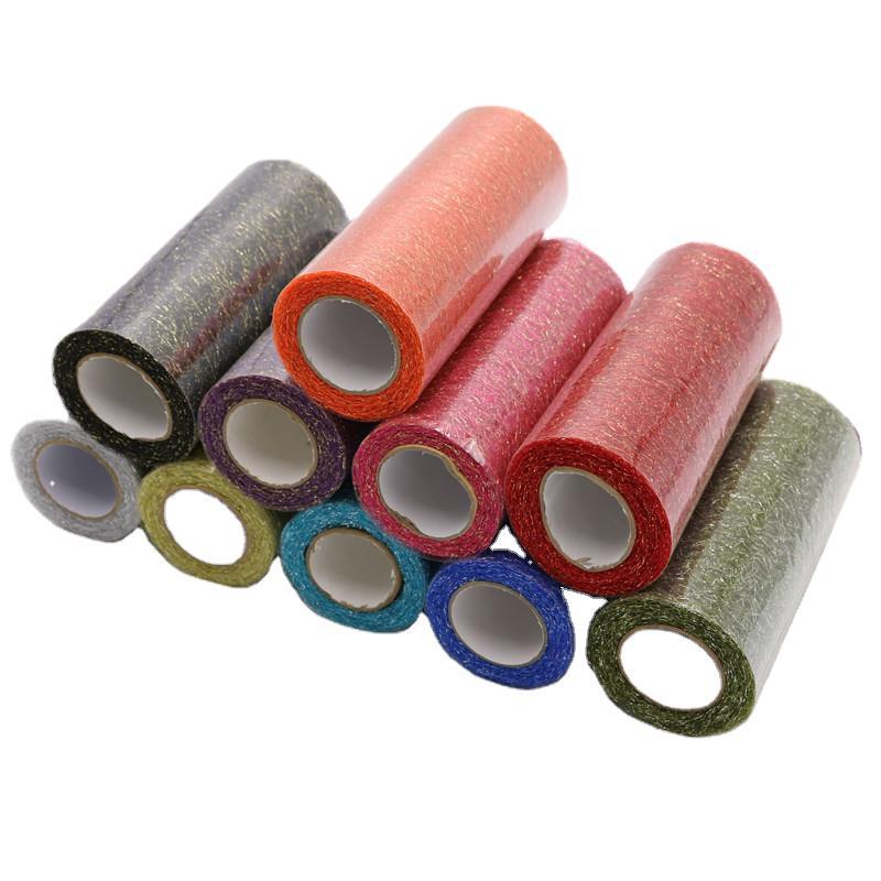 Cross-border in stock 10 yards gold and silver messy mesh roll tulle mesh Christmas American net 6 inch DIY hair accessories