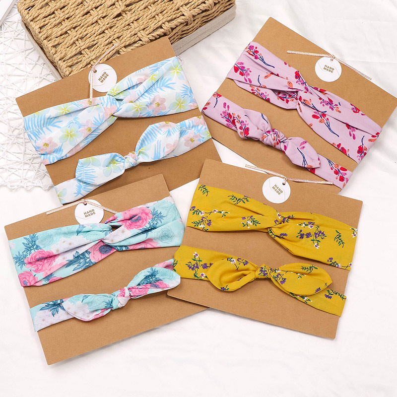 Polyester Digital Print Parent-Child Hair Band Set Cross Knot Rabbit Ear Hair Band Holiday Parent-Child Elastic Hair Band