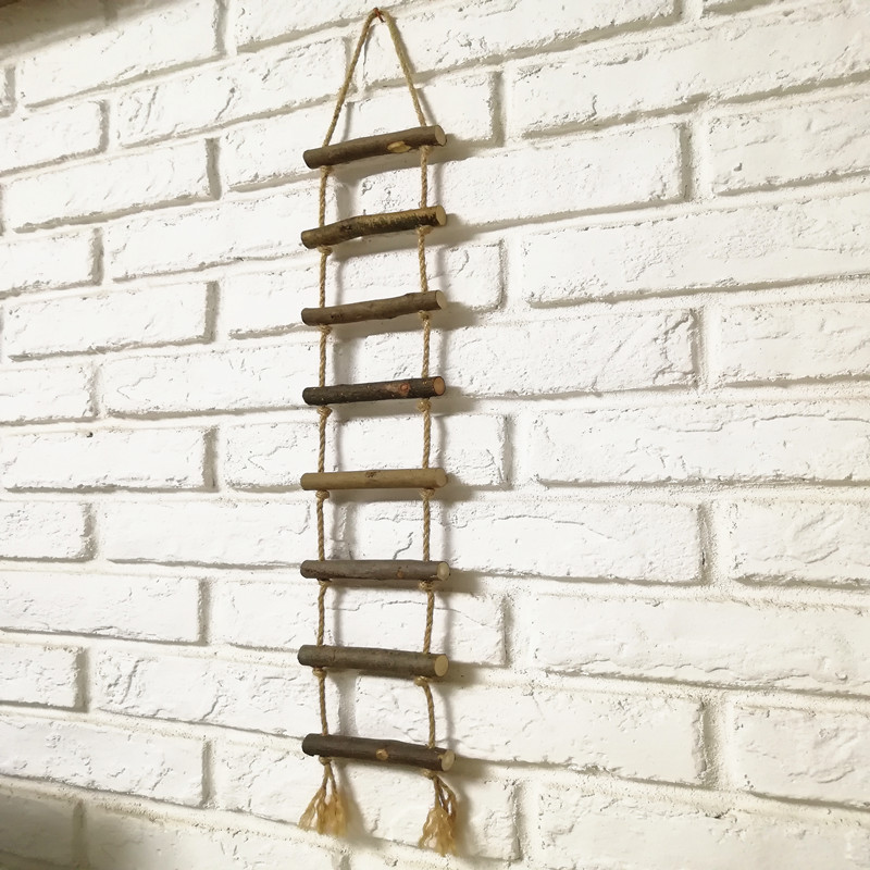 Creative hemp rope hanging ladder Cork ladder wood hanging ladder small wood ladder personality background decorations Nordic style