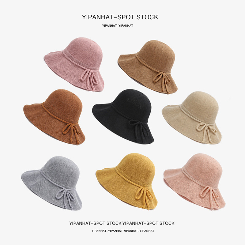 One Pan Hat Women's Summer New All-match Breathable Sun Protection Sun Hat Cotton Yarn Straw Hat Bow Fisherman Hat