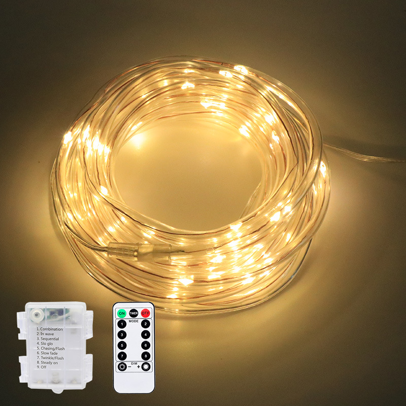 New solar tube light string outdoor decorative waterproof battery box PVC tube light Christmas holiday light Belt