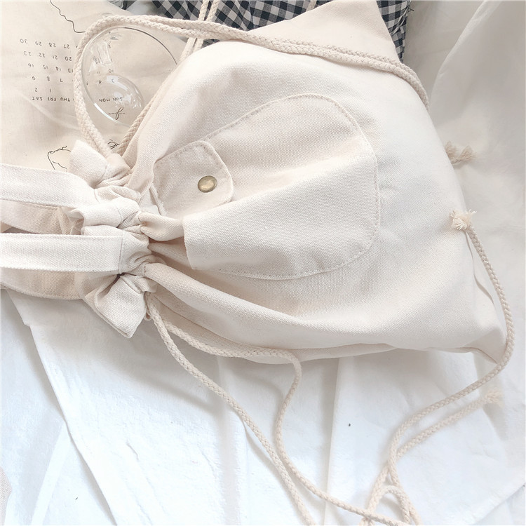 03172 Japanese ins canvas bag 2020 new portable drawstring shoulder bag artistic Plaid student bag wholesale