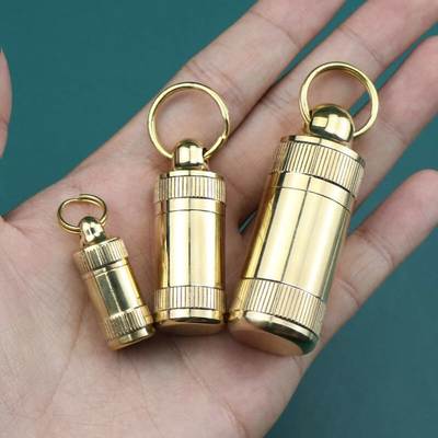 Mini Brass Medicine Bottle Waterproof Portable Waterproof Bin Pill Storage Bottle Outdoor Travel Sealed Moisture-proof First Aid Medicine Box