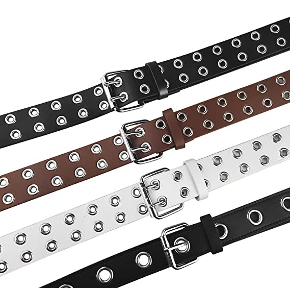 Fashion European and American Punk Double Pin Buckle Belt Women's Eye Belt White Wear Jeans Double Empty Buckle Belt Manufacturers_voghion.com