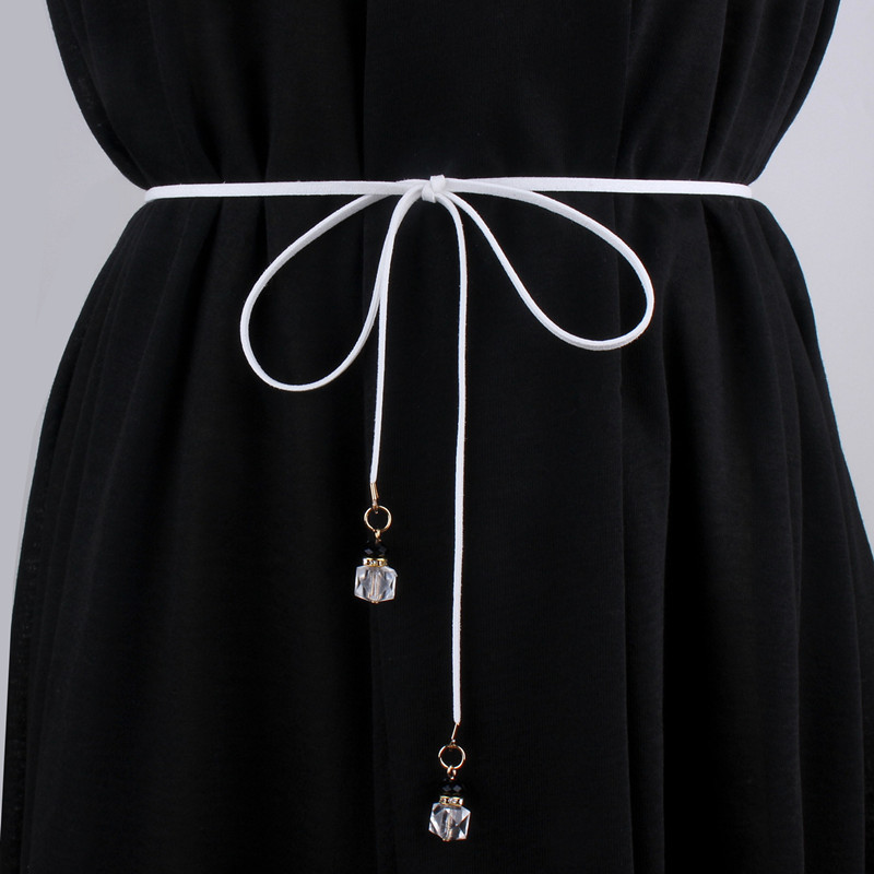 Women's Korean-style Belt Fine Decoration Dress with Skirt Bow Tie Waist Rope Lengthened Strap Black