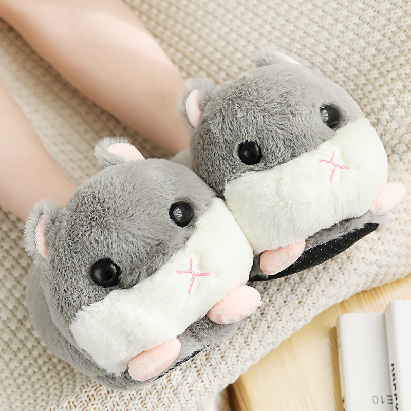 Factory direct simulation hamster plush home slippers cute girl heart mouse floor non-slip hamster bag heel shoes