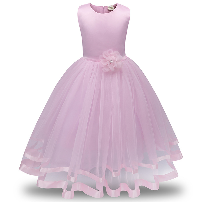 Girls' wedding dress European and American style princess dress solid color flower slim fit dress one-piece delivery direct sales