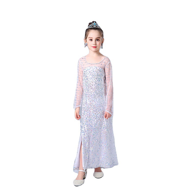 2024 foreign trade Aisha princess dress white sequined dress girl's holiday children's performance dress mesh skirt