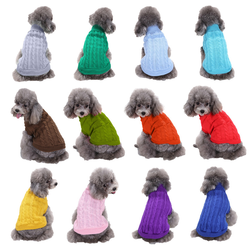 ピュアカラーハイカラーセーター犬用ペット用品秋/冬スタイル無地ツイストフラワーデザイン犬服|undefined