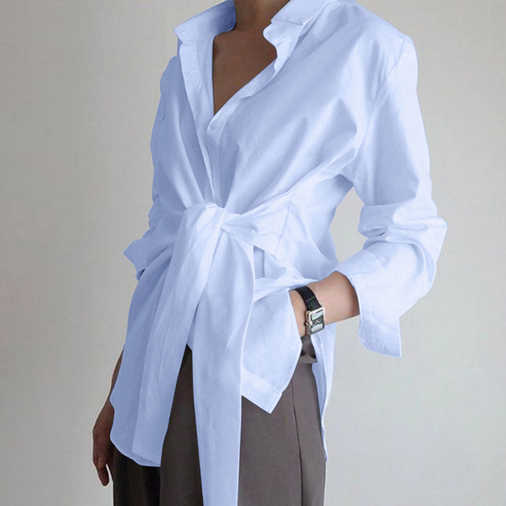 AliExpress wish Amazon spring and summer new women's solid color loose strap shirt 3 color 6 yards spot