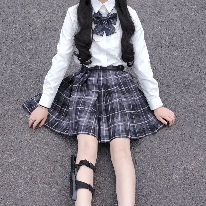 JK uniform smoky gray genuine original jk uniform skirt student High waist Japanese plaid pleated skirt skirt