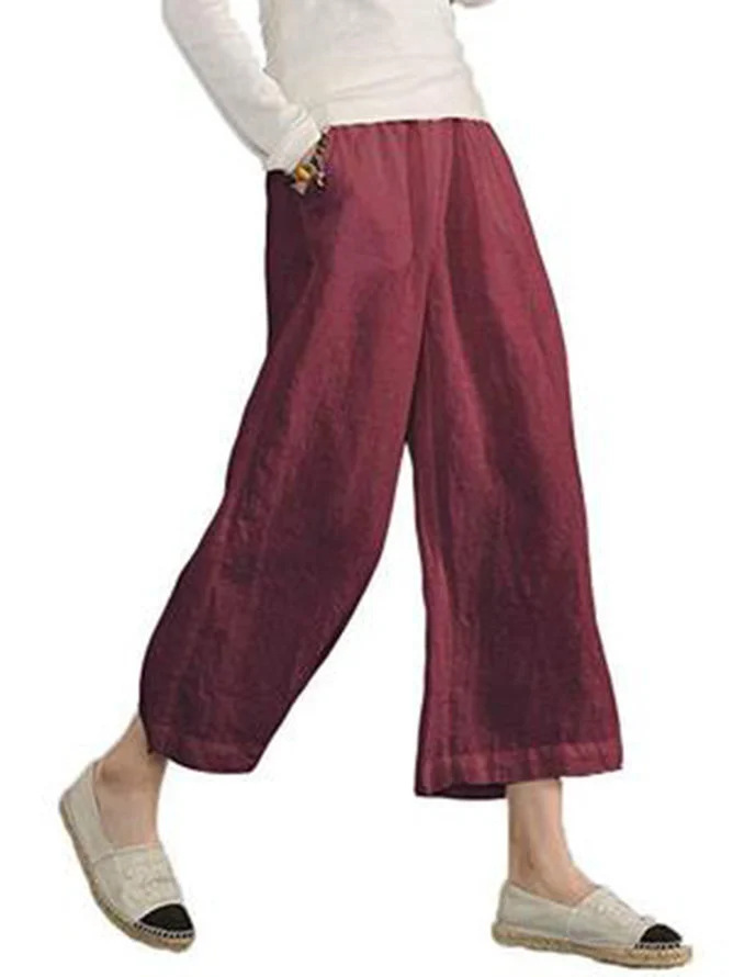 2022 Women's Spring and Summer New European and American Amazon eBay Color Cotton and Linen Loose Casual Wide Leg Ankle-length Pants for Women