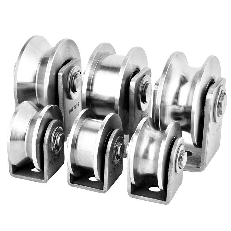 304 stainless steel bearing pulley track wheel V/U/H/grooved wheel lifting Crown block hanging wheel wire rope guide wheel