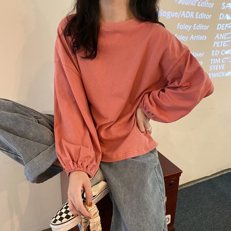 Women's 2025 New Autumn Korean Style Ins Loose Thin Pullover Student Slimming Sweatshirt Lantern Sleeve Long Sleeve T-shirt
