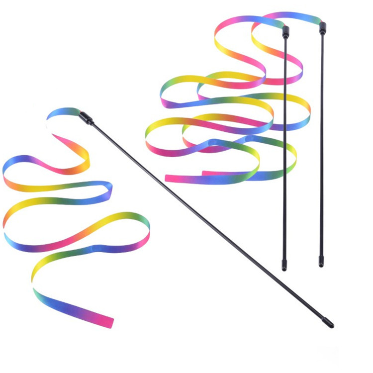 Double-sided Rainbow Ribbon Cat Tease Cross-border Rainbow Ribbon Cat Toy Cat Tease Dog Internet Celebrity Cat Tease Stick Toy
