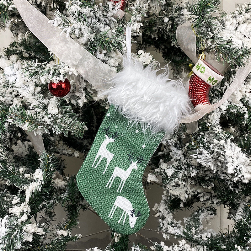 Amazon small size Christmas Stocking Hanging Candy Gift Bag Decorations Imitation Printed Deer Sock Christmas Stocking Christmas Decoration