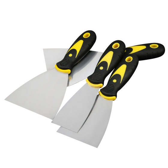 Wholesale stainless steel double color handle putty knife plastic handle shovel knife batch knife wooden handle double clip mirror polished putty knife