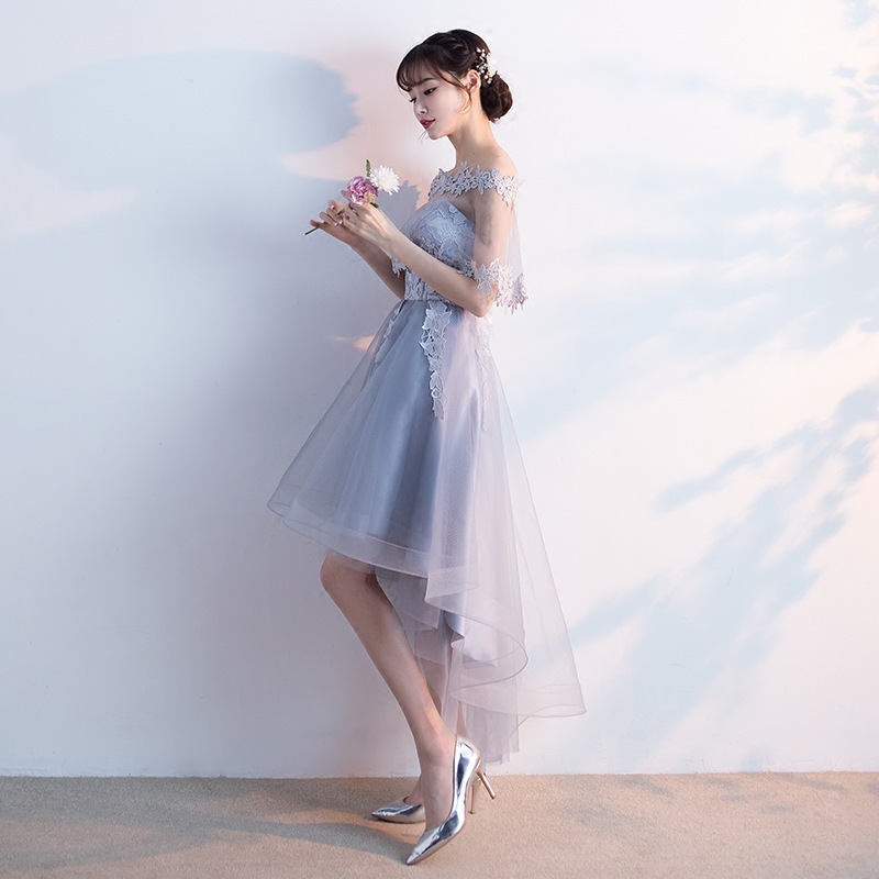 Banquet evening dress 2024 Summer new off-shoulder front short back long slimming party dress dress women