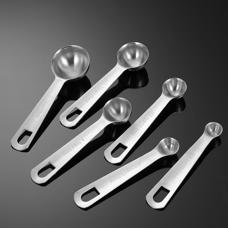 En 304 Stainless Steel Measuring Spoon 6-piece Set Kitchen Baking Supplies Multi-specification Square Spoon Cross-border Tea Spoon Seasoning Spoon