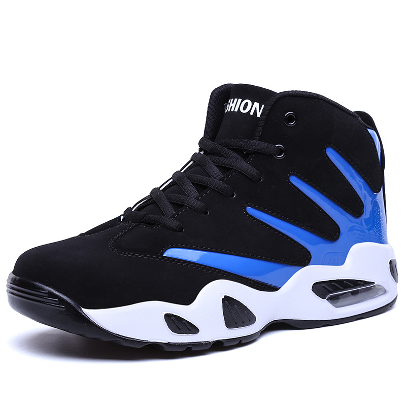 8812 men's and women's basketball shoes spring, autumn and winter high-top striped leather cow sneaker air cushion shock-absorbing plus size cross-border