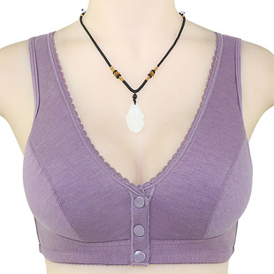 New Gap Lace Edge Front Buckle Middle-aged and Elderly Underwear Women's Soft Cotton Vest Bra Women's Underwear without Steel Ring