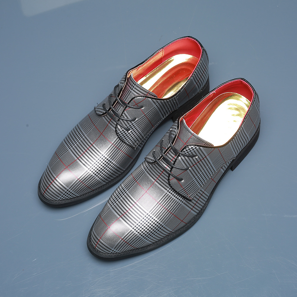2023 Men's Fashion Business Casual Leather Shoes Lace-up Striped Barber Shoes Korean Style Foreign Trade Large Size Men's Shoes 48