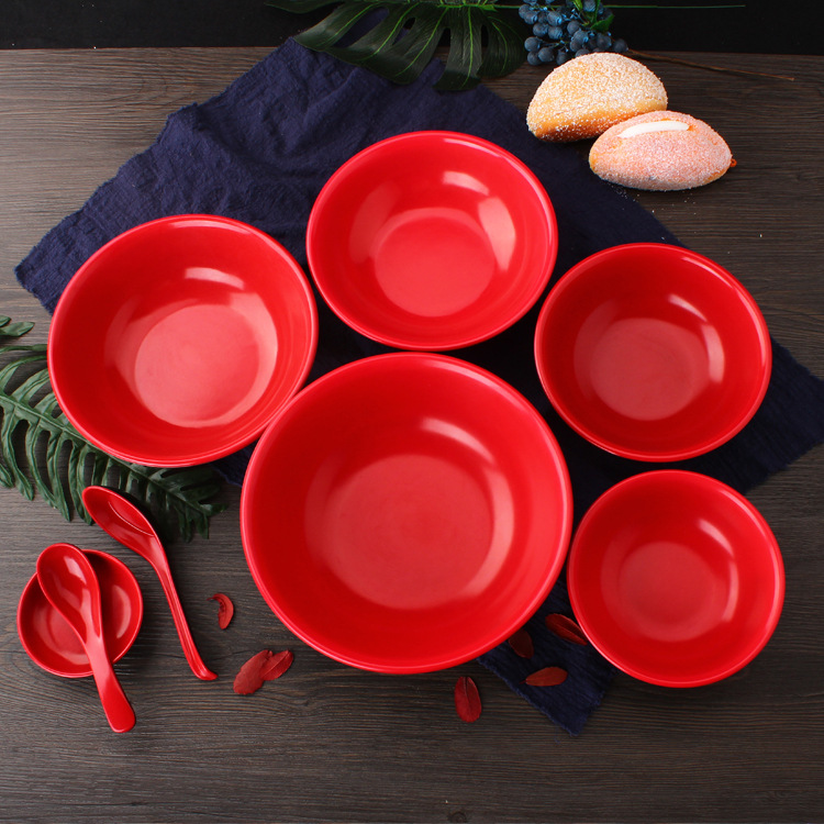 Melamine ramen bowl red and black double color bowl tableware plastic bowl Malatang bowl rice bowl imitation porcelain soup bowl rice bowl