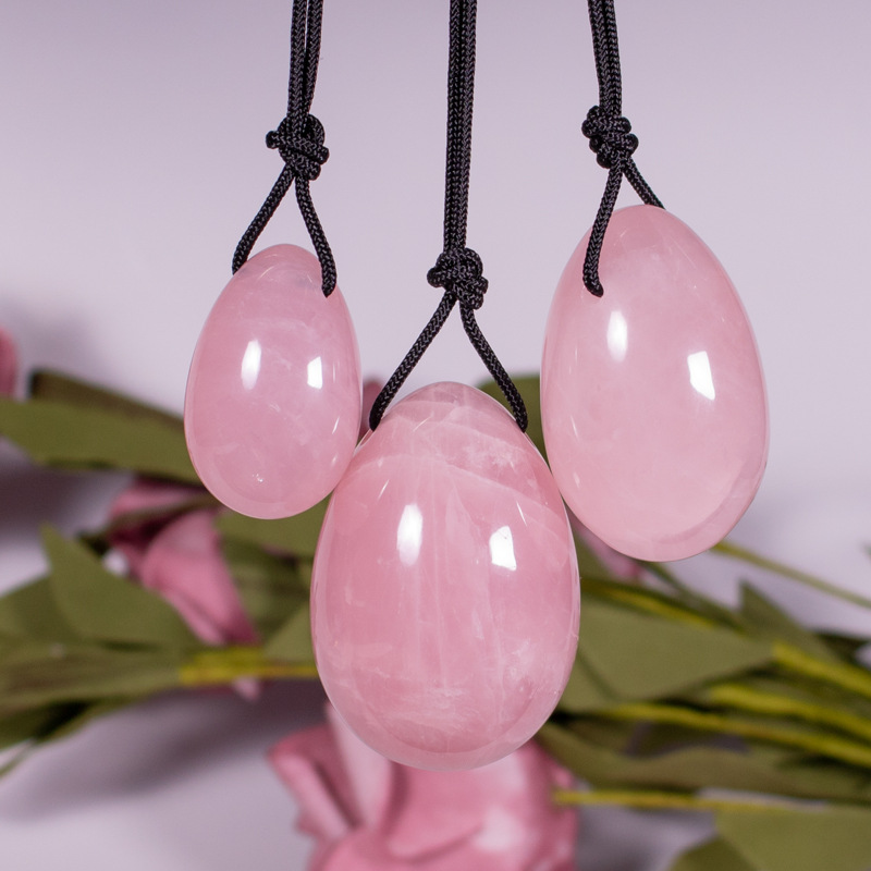 Natural pink crystal semi-precious stone egg Jade Pussy egg crafts massage jade egg set factory direct supply