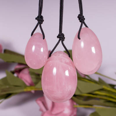 Natural pink crystal semi-precious stone egg Jade Pussy egg crafts massage jade egg set factory direct supply