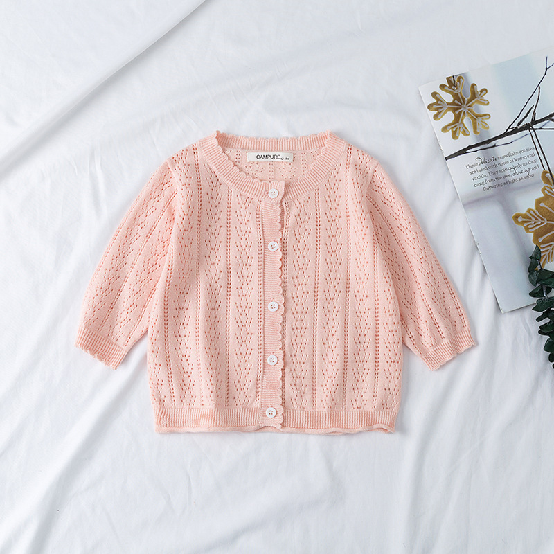 Fall/Winter 2022 Baby Girl Baby Sweater Breathable Cotton Soft Solid Color Cardigan Sunscreen Jacket