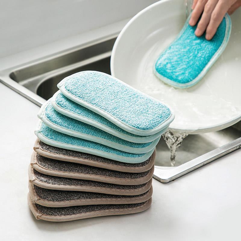 Dish Cloth Decontamination Cleaning Brush Household Kitchen Non-Injury Pot Washing Pot Artifact Double-Sided Sponge Magic Washer Scrubbing Cloth