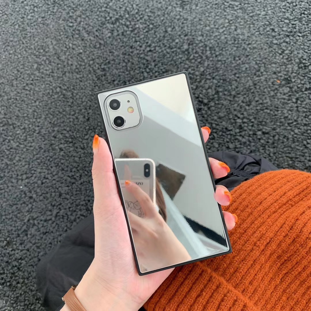 適用iPhone15promax方形玻璃鏡面12手機殼8p鏡子蘋果13/14/XSMAX