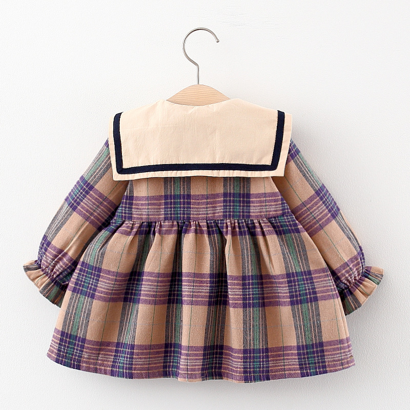 855 Spring and Autumn Children's Wear Girl's Dress Korean Style Foreign Style Women's Baby Online Popular Plaid Girl's Princess Dress Trendy