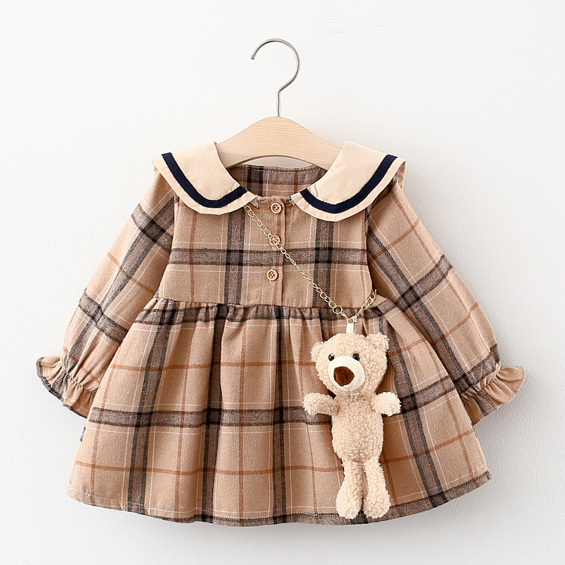 855 Spring and Autumn Children's Wear Girl's Dress Korean Style Foreign Style Women's Baby Online Popular Plaid Girl's Princess Dress Trendy