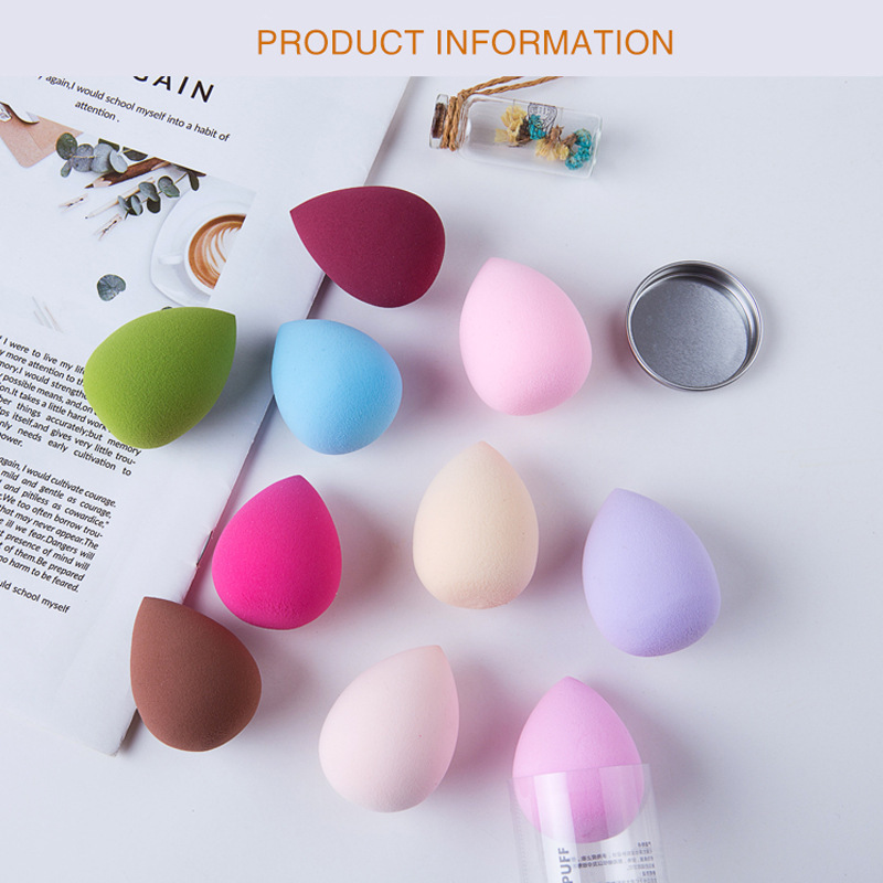 Tinplate Boxed No Powder Gourd Makeup Egg Hydrophilic Sponge Powder Puff Oblique Color Makeup Egg Drops Beauty Egg