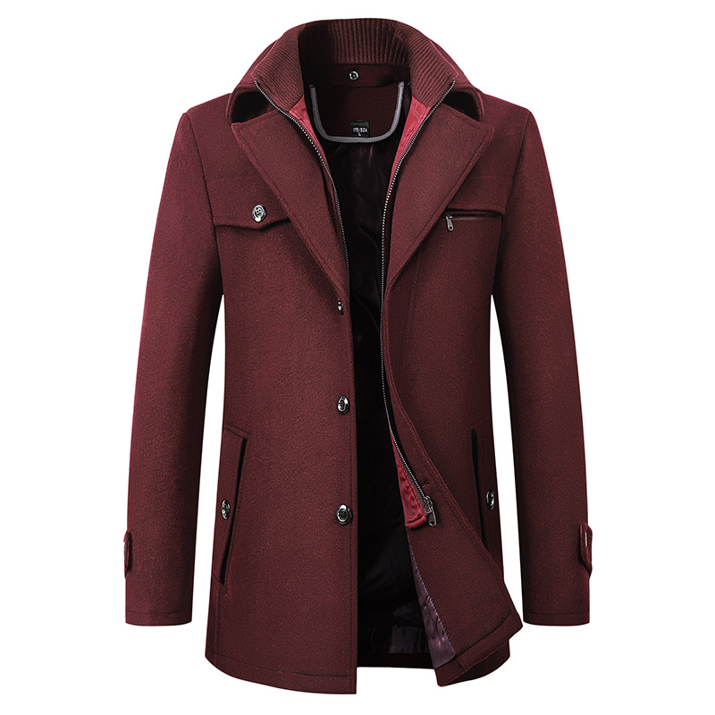 Autumn and Winter New Woolen Coat Men's Business Casual Fashion Men's Thickened Warm Mid-length Men's Trendy Coat