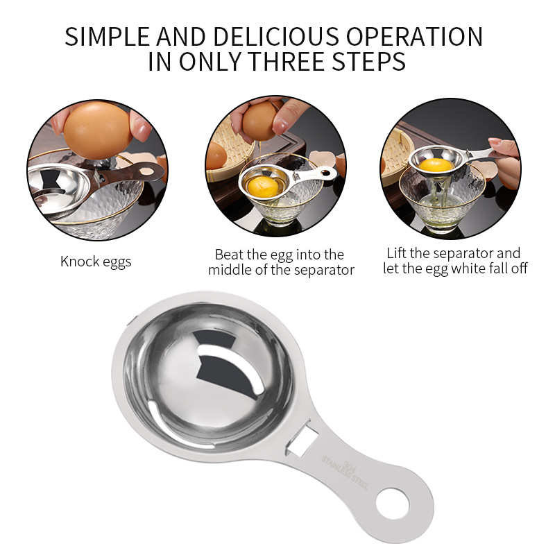 厂家直销430不锈钢鸡蛋分离器 跨境带耳蛋清蛋黄分离器烘焙小工具