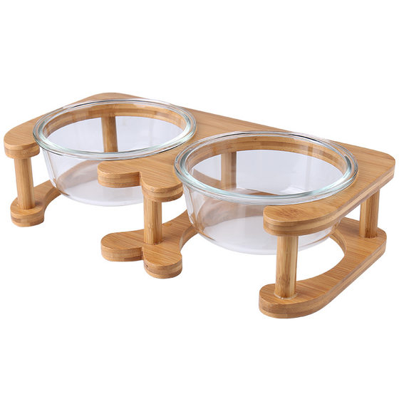 Glass Cat Bowl Cat Food Bowl Dog Bowl Dog Bowl Drinking Water Bowl Double Bowl Protecting Cervical Spine Glass Pet Bowl