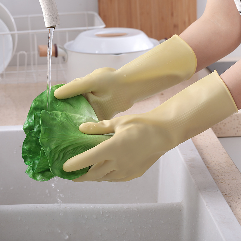 Washing Gloves Women's Thickened Beef Tendon Latex Rubber Plastic Household Durable Waterproof Rubber Labor Protection Cleaning Clothes